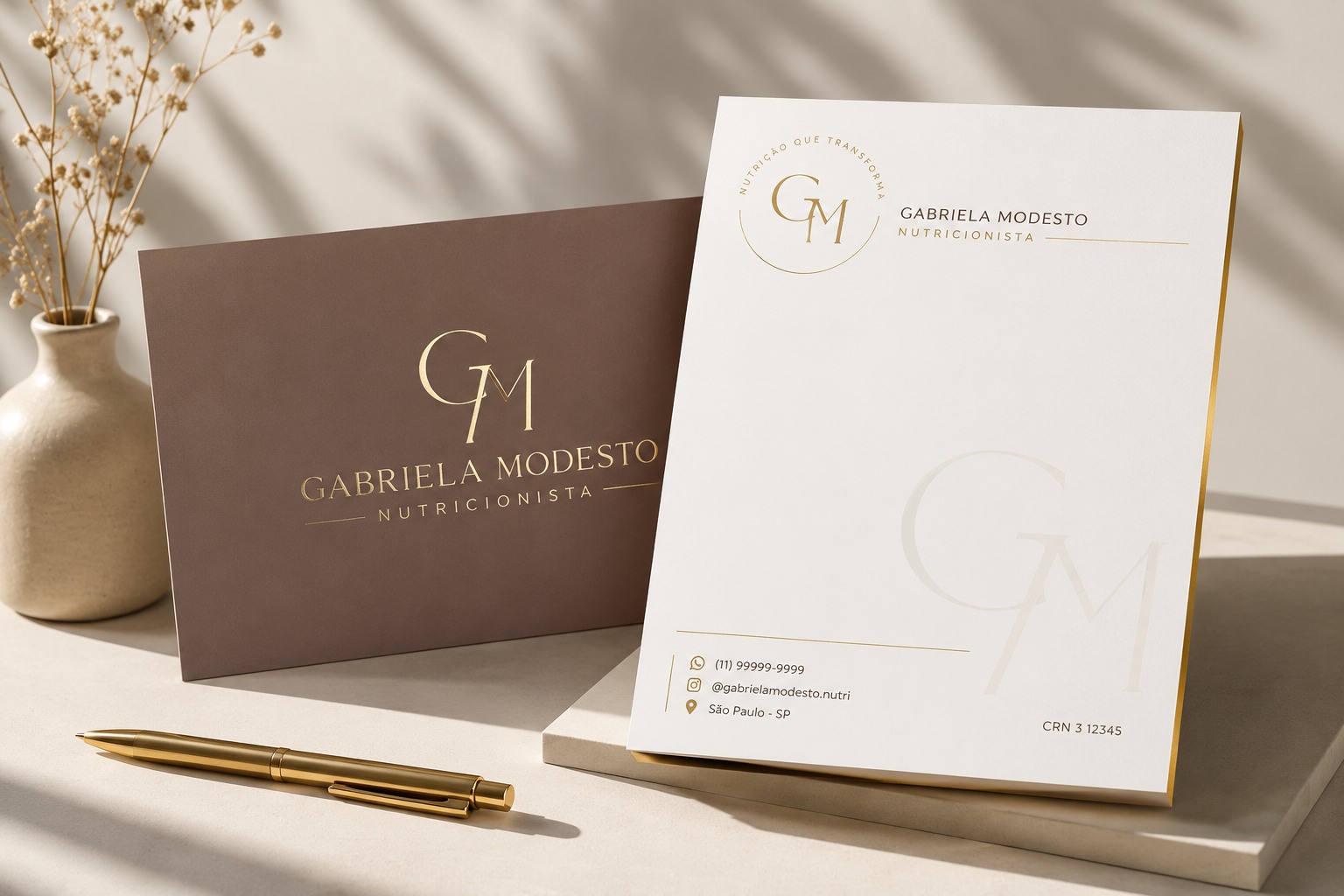 Identidade visual da nutricionista Gabriela Modesto desenvolvida pela Elegance IV