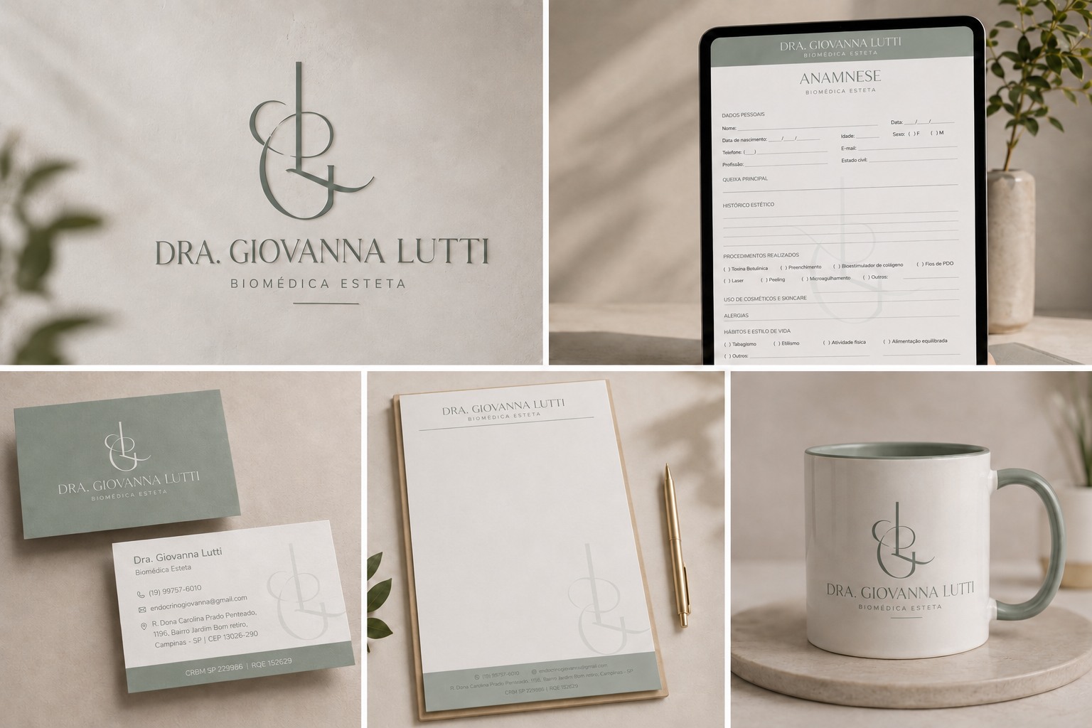 Identidade visual e papelaria da Dra. Giovanna Lutti desenvolvida pela Elegance IV